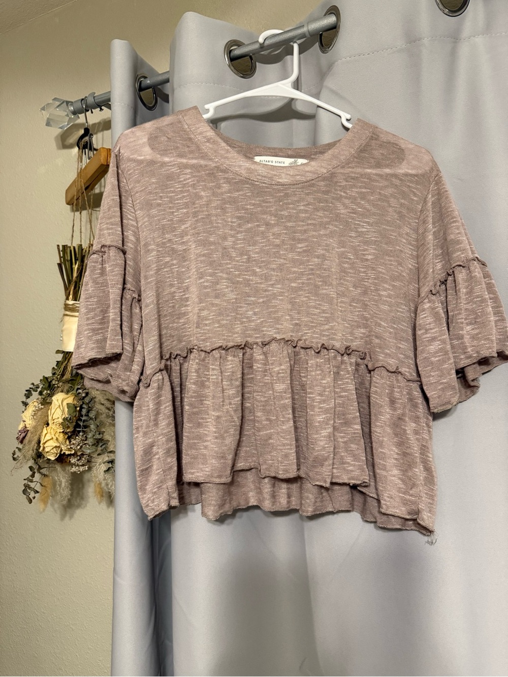 Altar'd State Mauve Ruffle-Tier Crop Top